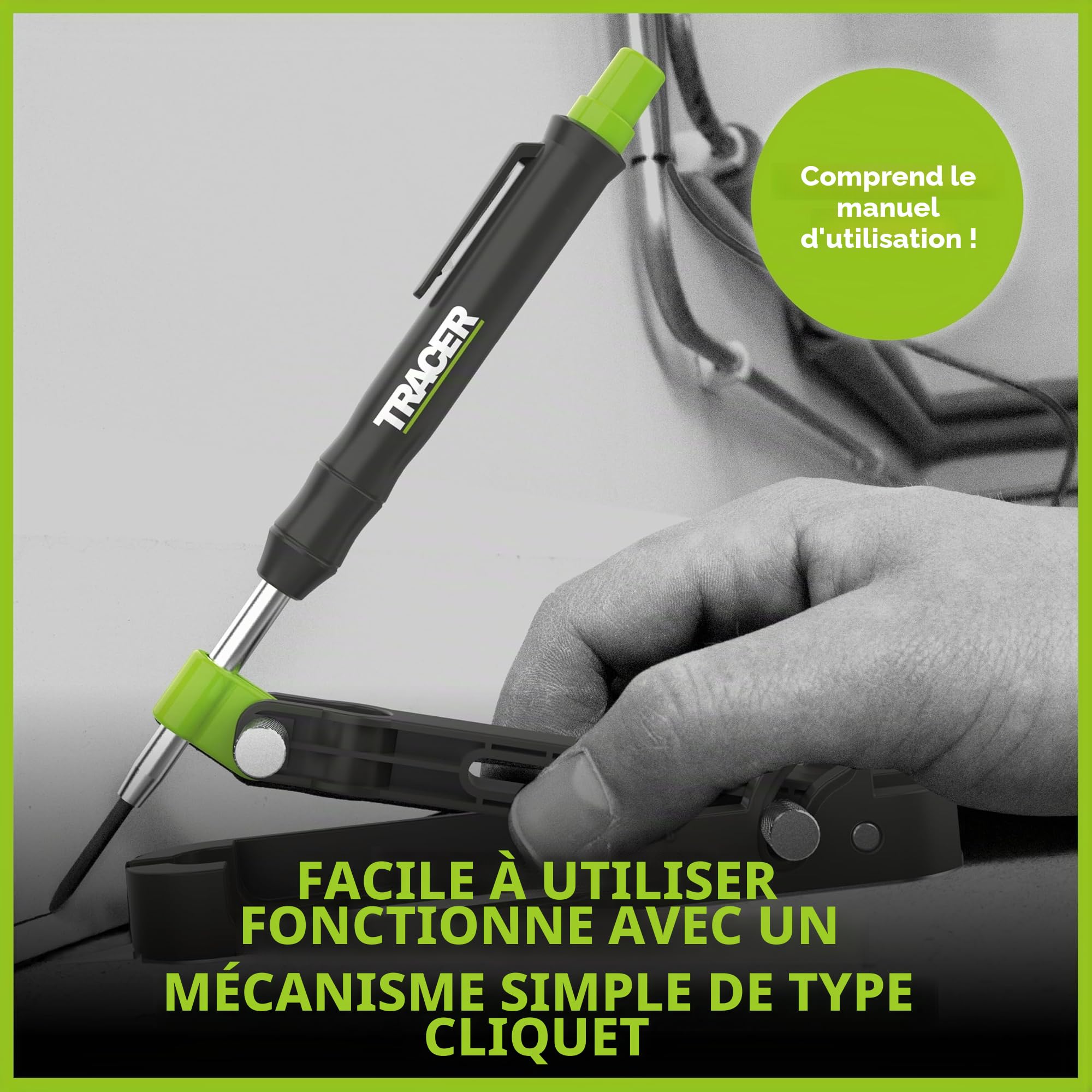 Tracer Outil ProScribe avec crayon à trou profond, étui à mine et étui de transport (bricolage, travail du bois et menuiserie outil multifonction à