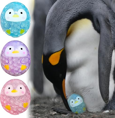 Miniatura 5 de ZATAU - Huevos de Pascua de pingüino a granel, bolas de estrés de animales para adultos (paquete de 3) juguetes esponjosos, bola blanda juguete para