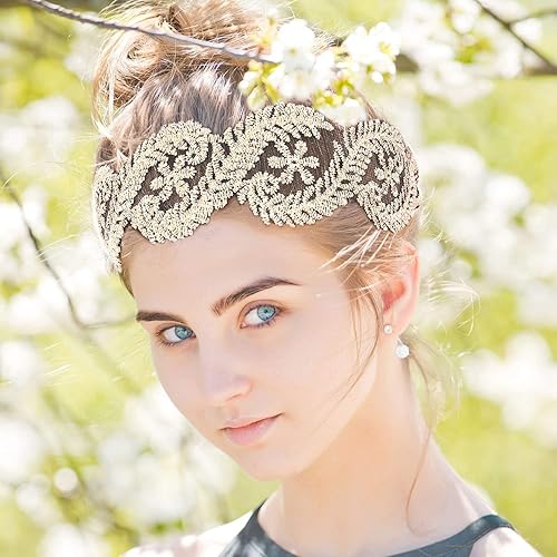 Miniatura 7 de Gejoy 7 diademas de encaje para mujeres y niñas, diadema elástica, para Halloween, elegante, ancha, turbante para el cabello, accesorios