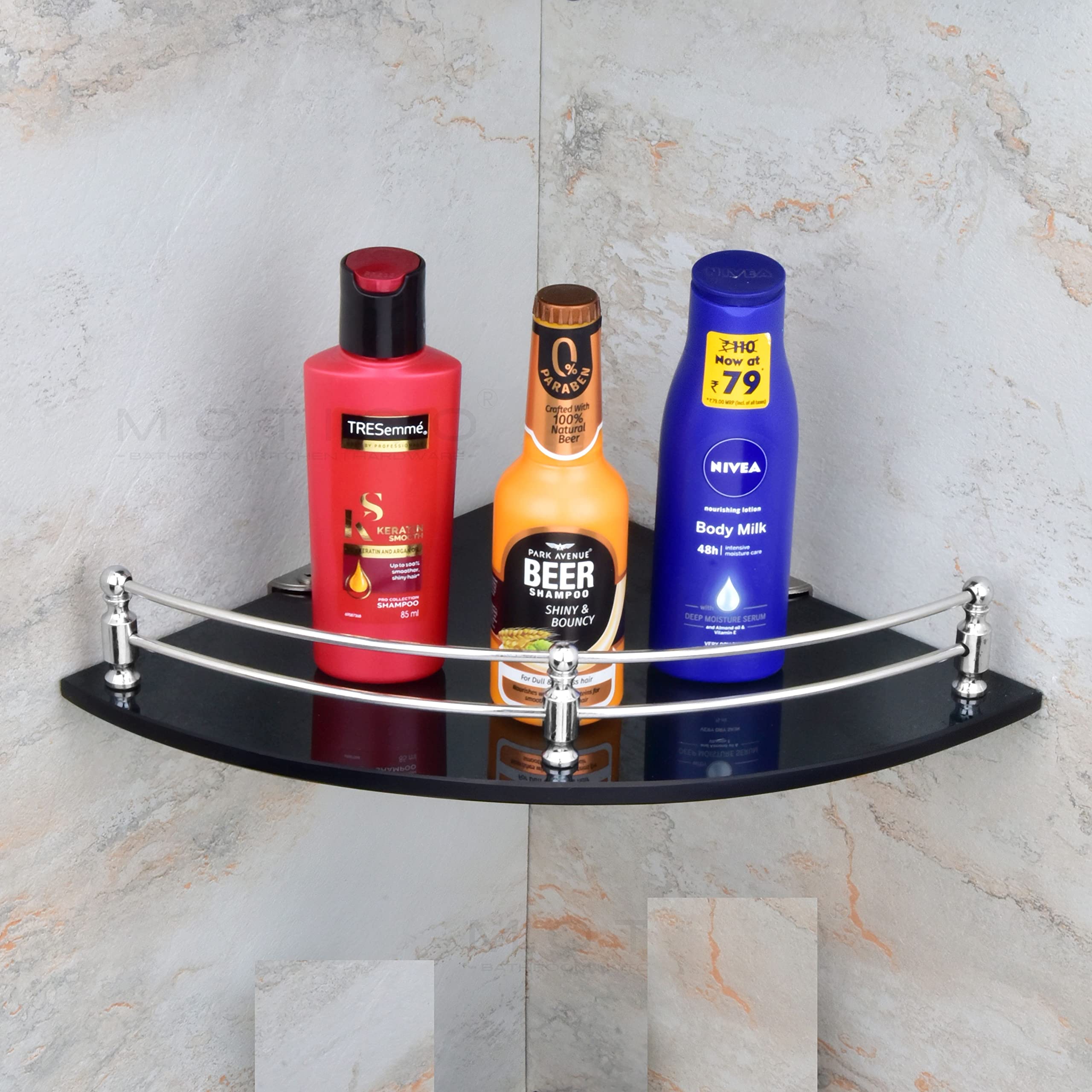 MOTIQO Bathroom Shelf/Bathroom Corner Organizer Shelf/Black Glass Corner Shelf for Living Room/Bathroom/Kitchen/Wash Basin - 9 X 9 Inches - Black - (Pack of 1) (B0C3XR68PS) Amazon Price History, Amazon Price Tracker