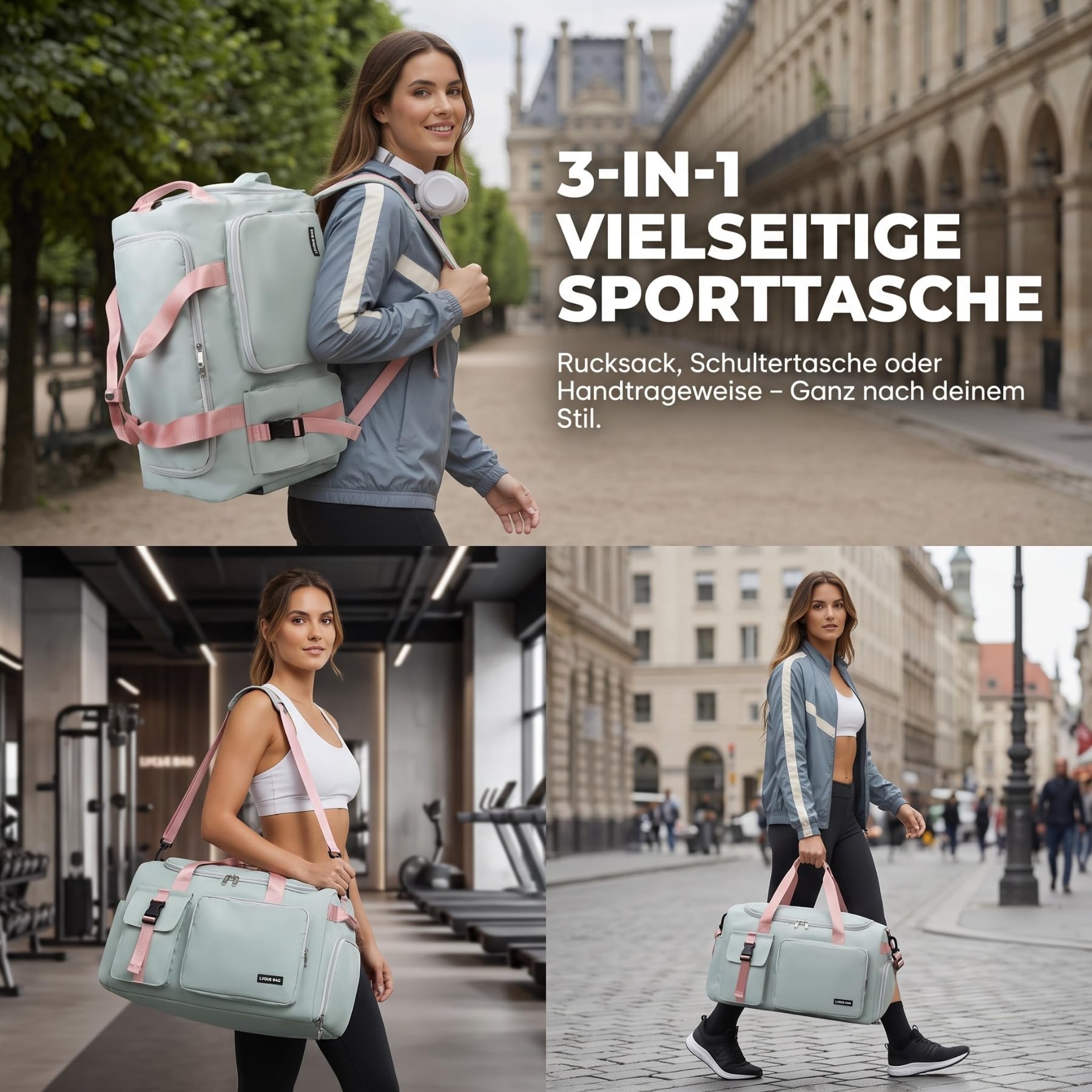 Suweir Sac de Sport Femme Homme 42 L Sacs de Voyage avec Compartiments Chaussures et Humide, Sac a Dos Sport Gym Duffle Bag Sac Piscine pour Sport, Fitness, Voyages, Yoga (Vert)