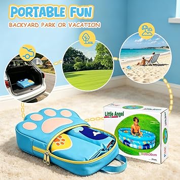 3 Rings Blue Dog Paw Print Inflatable Kiddie Pool 4ft Small Baby Pool