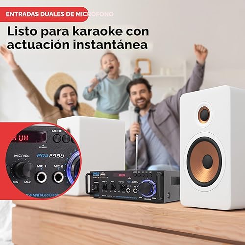 Miniatura 5 de Pyle amplificador de potencia estéreo inalámbrico Bluetooth  200 W de doble canal de audio estéreo receptor con RCA USB SD MIC radio FM para