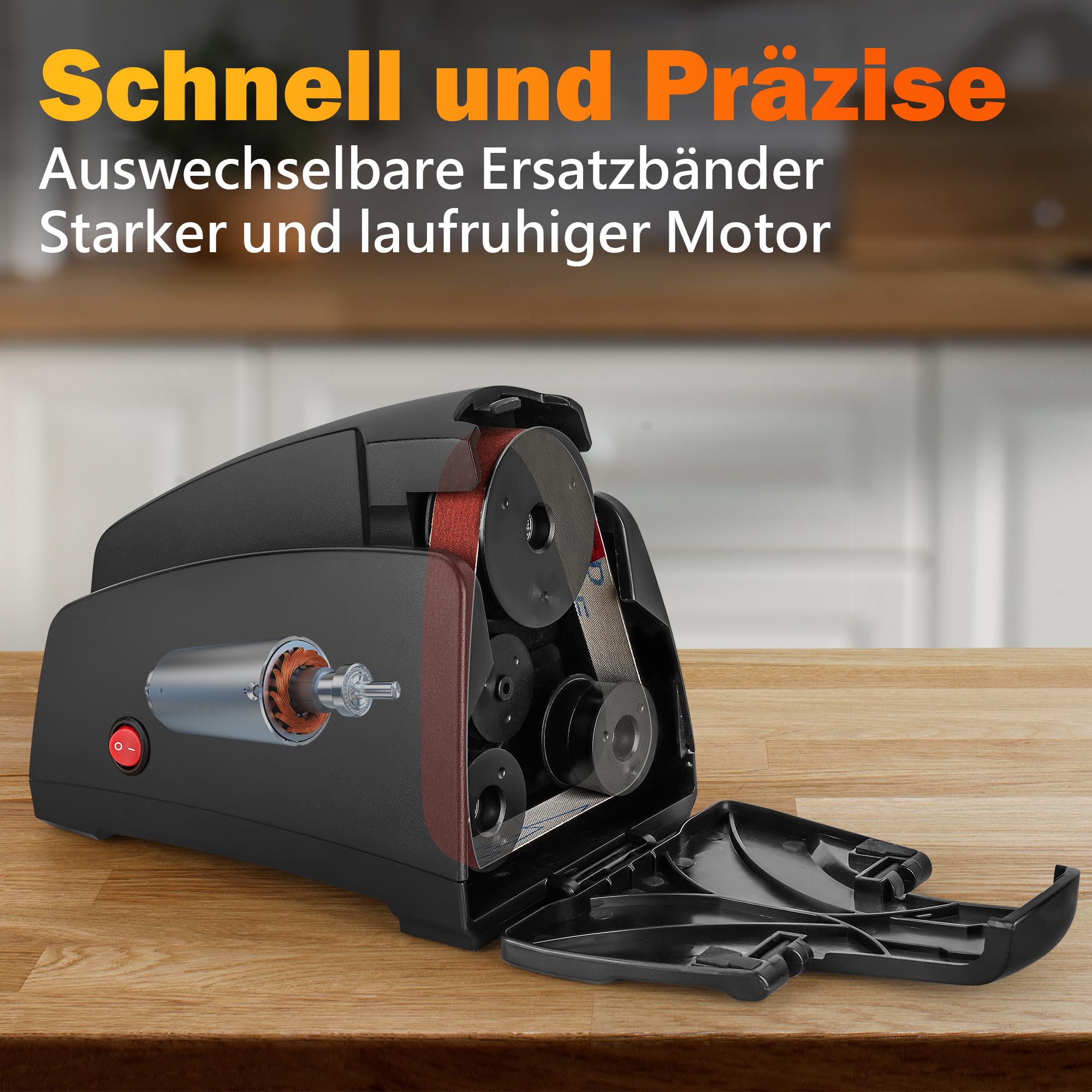 AUSTEIN Band Messerschärfer elektrisch TG2002 Profi Messerschleifer konvexen Schliff 4 Schleifabstufungen