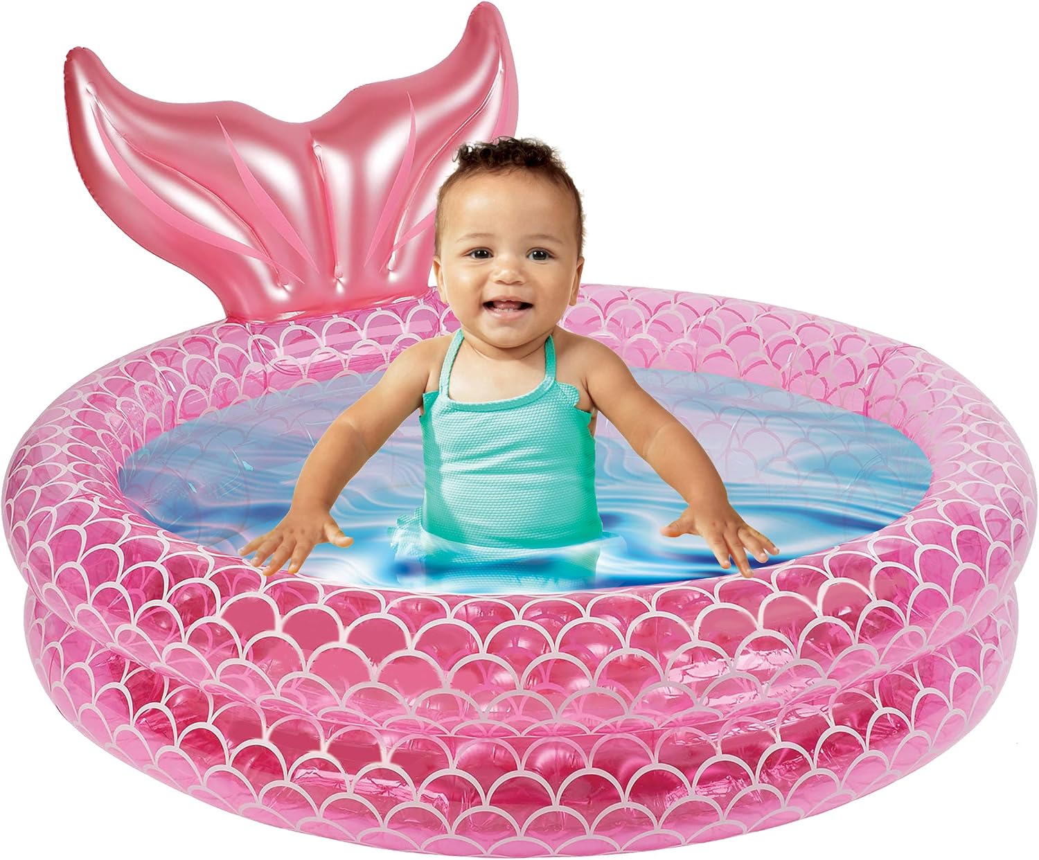 Inflatable Kiddie Swimming Pool – 2-Ring Baby Pool – Animal Shape – Durable and Skin-Friendly Material – Quick Inflation and Deflation – Plastic Pool for Older than 2 (Mermaid), Pink