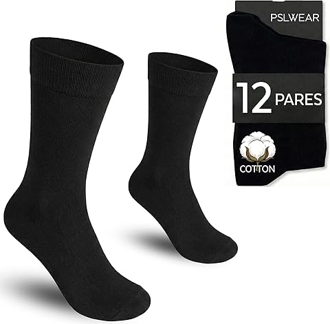 12 Pares | Calcetines Hombre Negros | Alto (%) Algodón | Calcetines Negros Hombre de Vestir, Ejecutivo, Trabajo y Traje