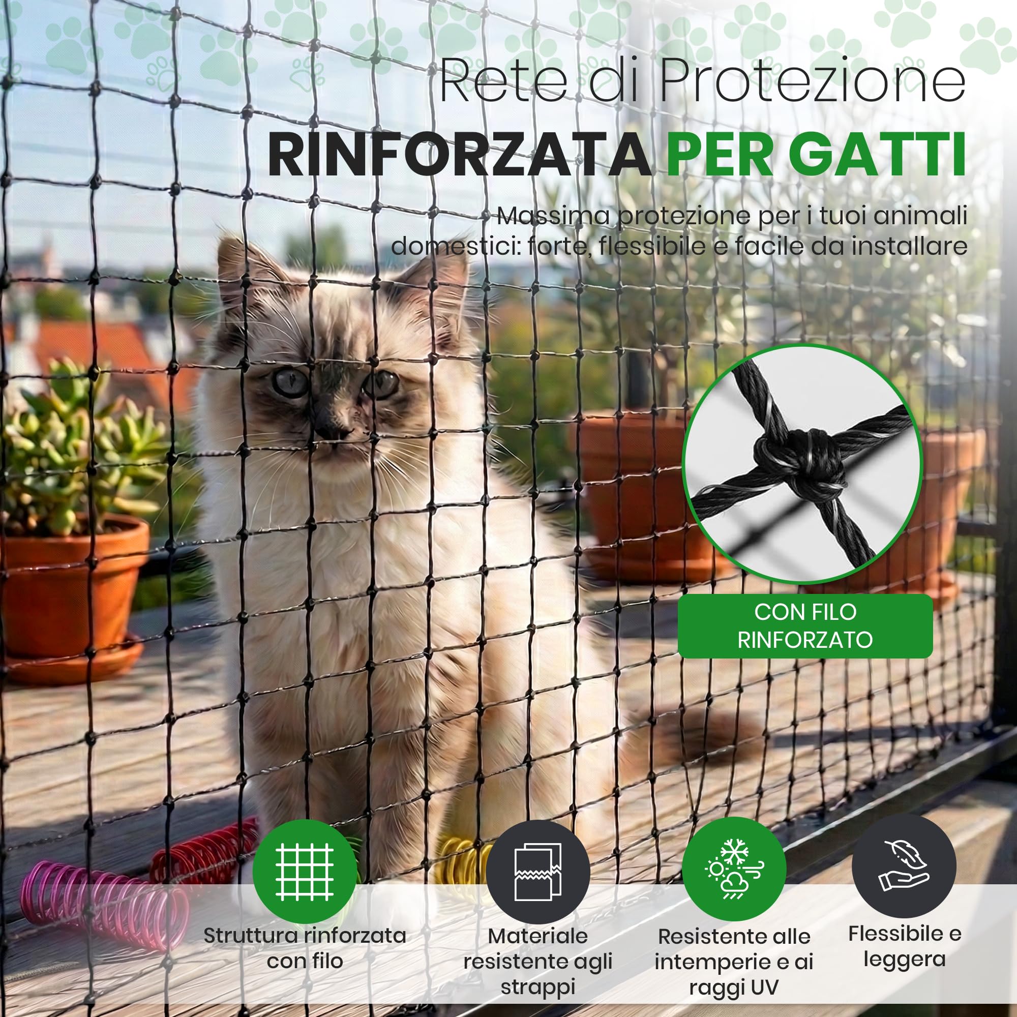 Rete per Gatti I 4x3 m I Rinforzata I Giocattolo Regalo I Rete per Balcone Esterno I Rete per Gatti Balcone I Rete per Gatti Balcone Rinforzata I Rete Balcone e Rete Gatti Finestra