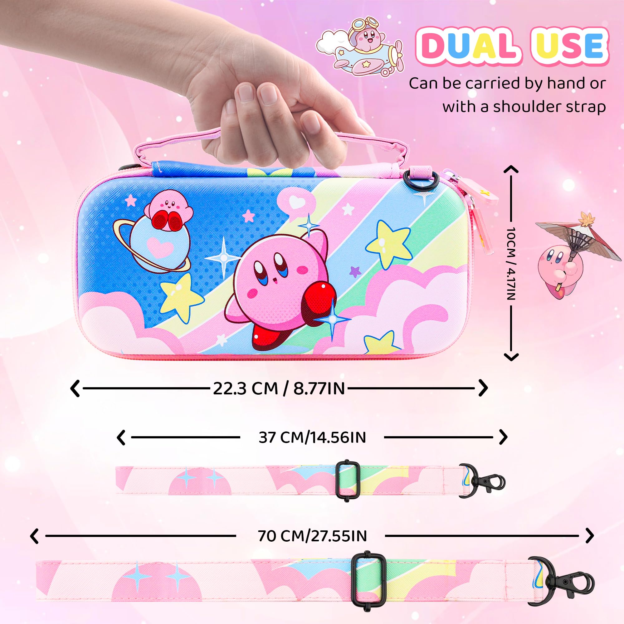 HYPERCASE Kit custodia per Switch Lite con custodia da viaggio rosa per accessori Lite, cover Softshell Switch Lite, pellicola protettiva per schermo HD, tracolla e 2 tappi per pollice Kawaii