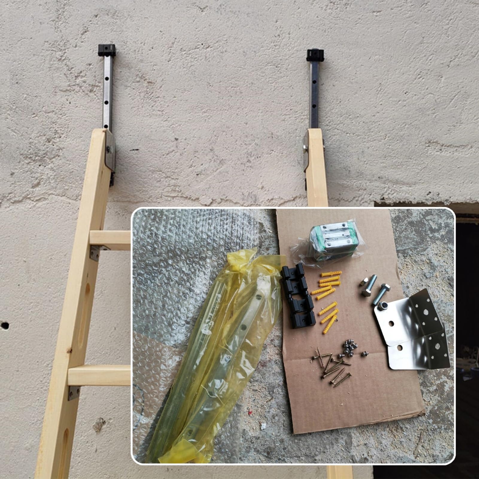 Escaleras para Áticos Escalera Telescópica de Escape para Áticos Montada en La Pared, Escalera Recta de Madera Maciza para Áticos con Toboganes de Metal, Escalera Retráctil para Literas, Sótanos, Tech