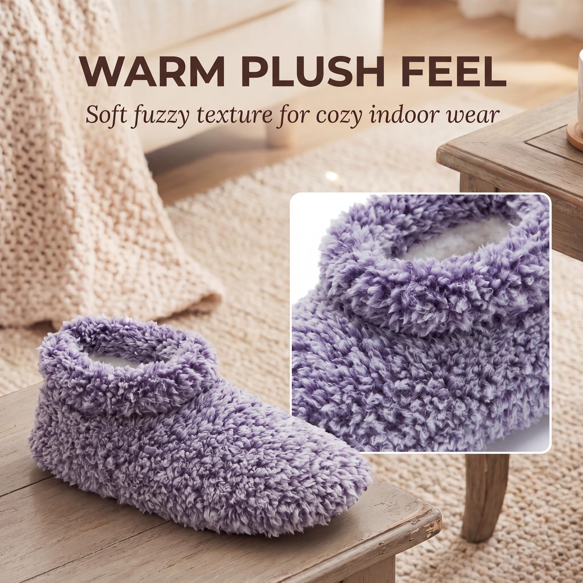 Cozylook 2 Paar weiche Hausschuhe für Frauen mit Griffen, dicke warme gemütliche Sherpa gefütterte Saum Socken-Set, verkabelt rutschfesten flauschigen Winterhaus Schlafzimmerstoffeln