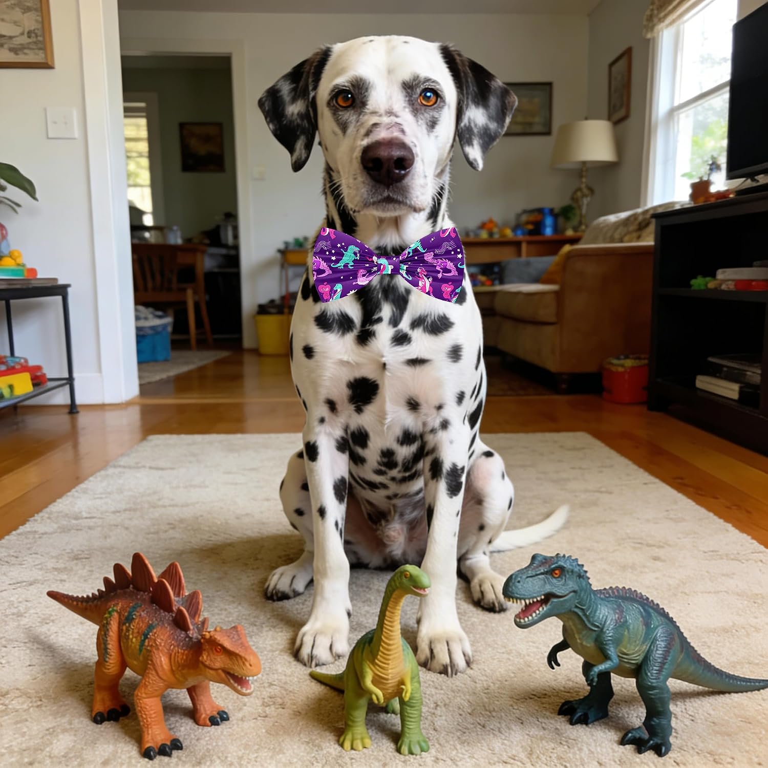 Dinosaur Dog Bow Ties Bulk 30 Pcs Dogs Bowties for Large Dogs Dino Bow and Adjustable Ties Collars Pet Party Grooming L