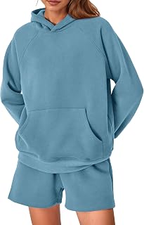Women's 2023 Fall 2 Piece Outfits Sweatsuits Hoodie Sweatshirt And Lounge Shorts Tracksuit Sets