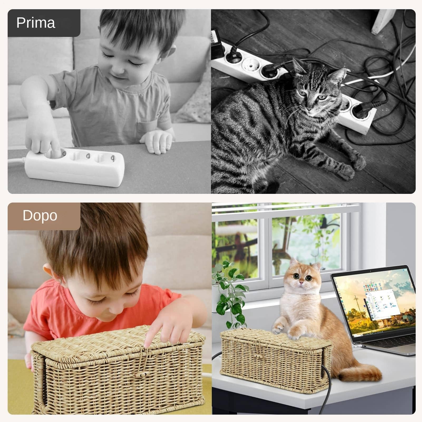 Scatola Organizer Per Cavi Nascondi Prolunga e Portafili da Scrivania | Scrivania, Casa, TV, Computer, Router, Hub USB, Fili, Prese Multiple, Protezioni Da Sovratensione