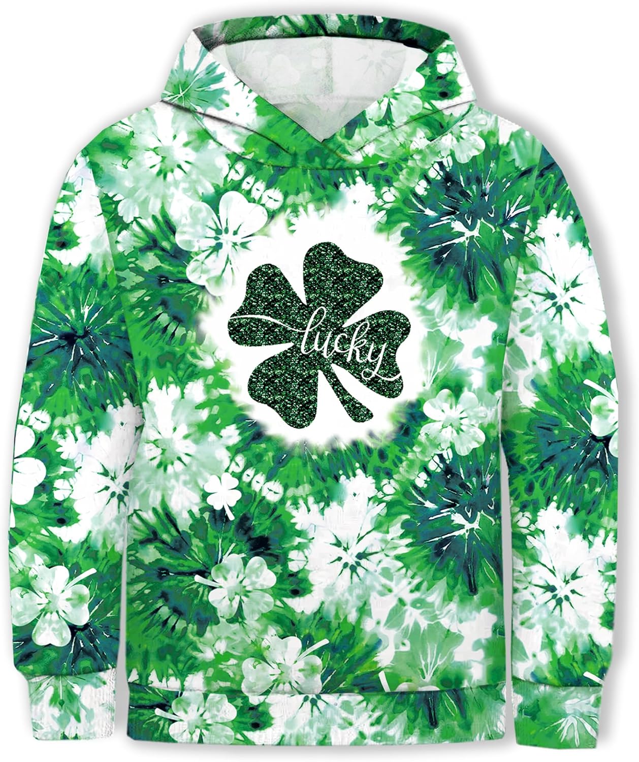 AOBUTE Kids St Patricks Day Shirt Girls Funny Clover Irish Hoodies Shamrock Sweatshirt with Pockets 9-10 Years