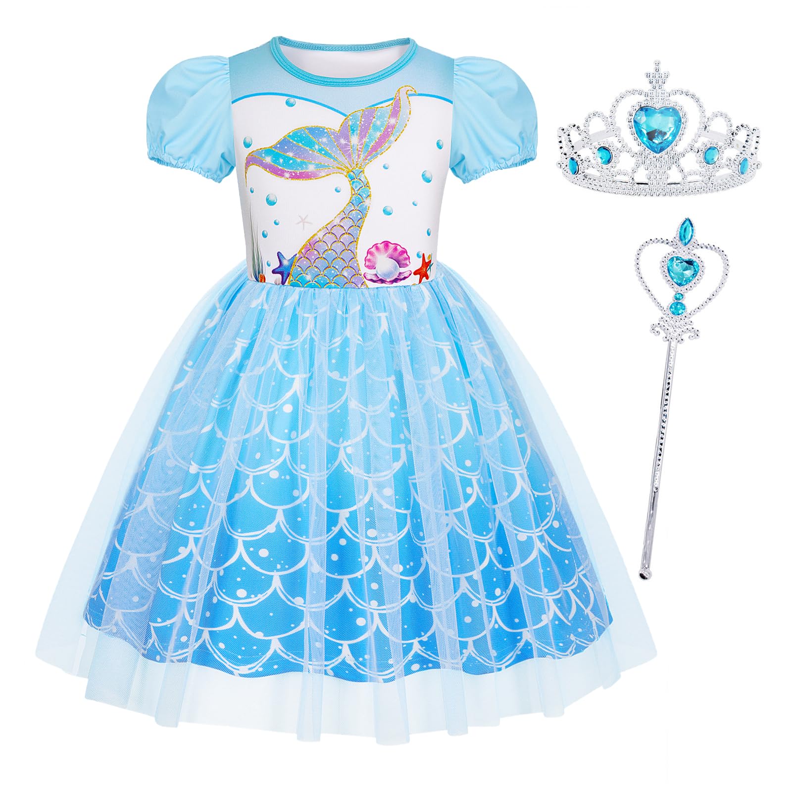 Berich Girls Costume Dress with Crown World Book Day Halloween Christmas Gifts Princess Dress up for Girls 4-5 Years