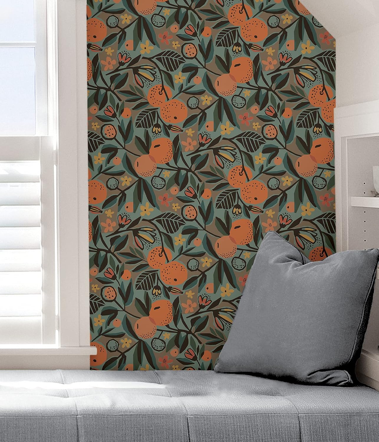 Pip & Lo PLS4201 Teal Clementine Garden Peel Stick Wallpaper, Orange