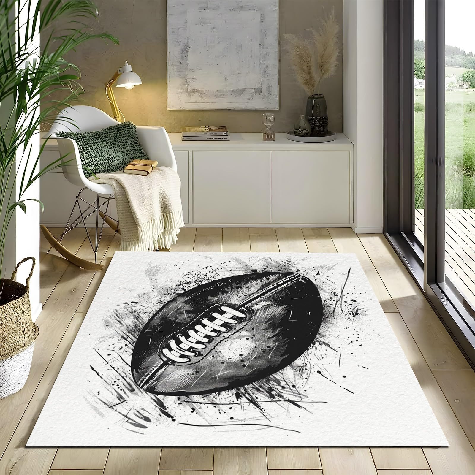 Tapis Lavable en Machine 80x150 cm Modèle Dessiné À La Main De Rugby, Moquette Poils Courts Doux, Antidérapant Résistant pour Salon Chambre d'enfant Entrée
