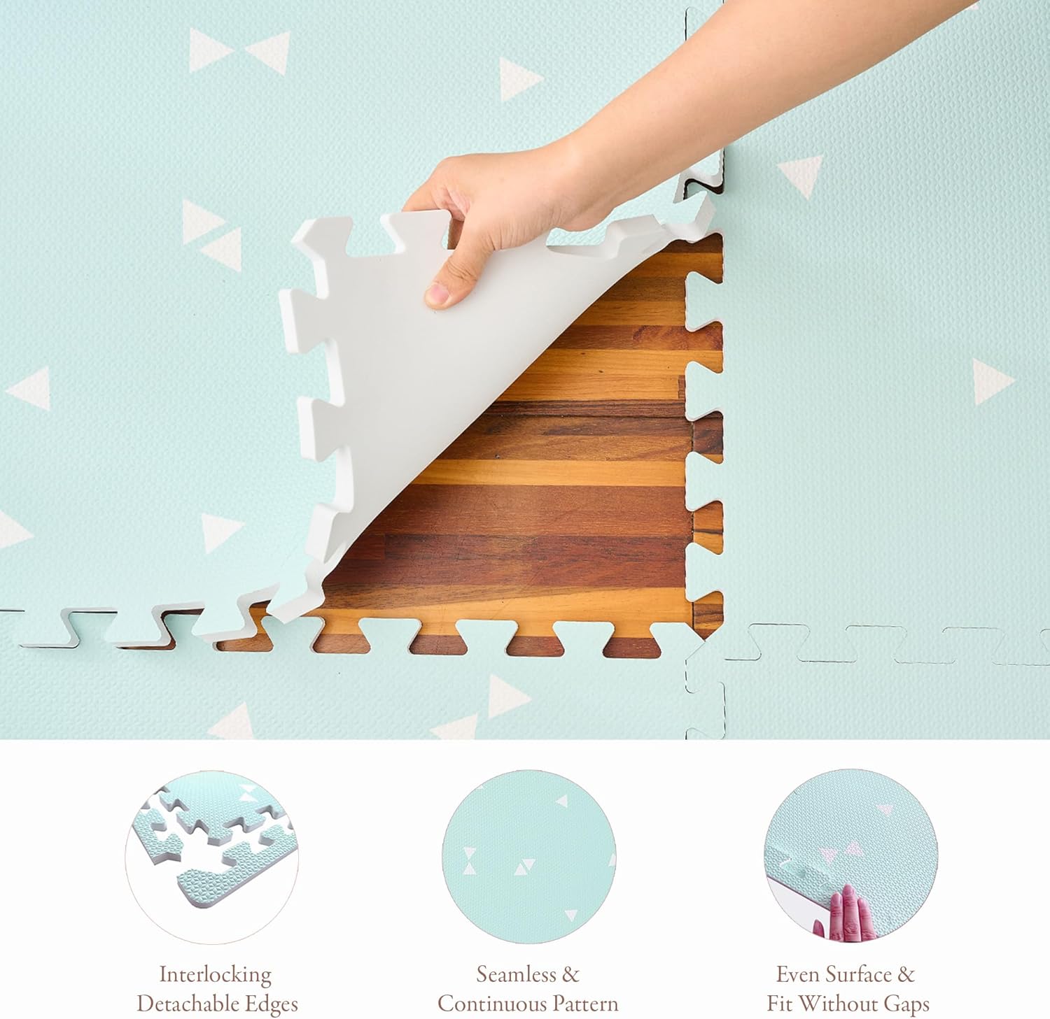 PopsyKosy Premium Baby Floor Play Mat - Thick & Cushioned 0.5 inch Playroom Foam Mat, Non-Toxic Odorless - 6 Tiles - Spacious 6x4 ft. - Stylish & Large, Waterproof for Kids & Toddlers - Triangle Blue