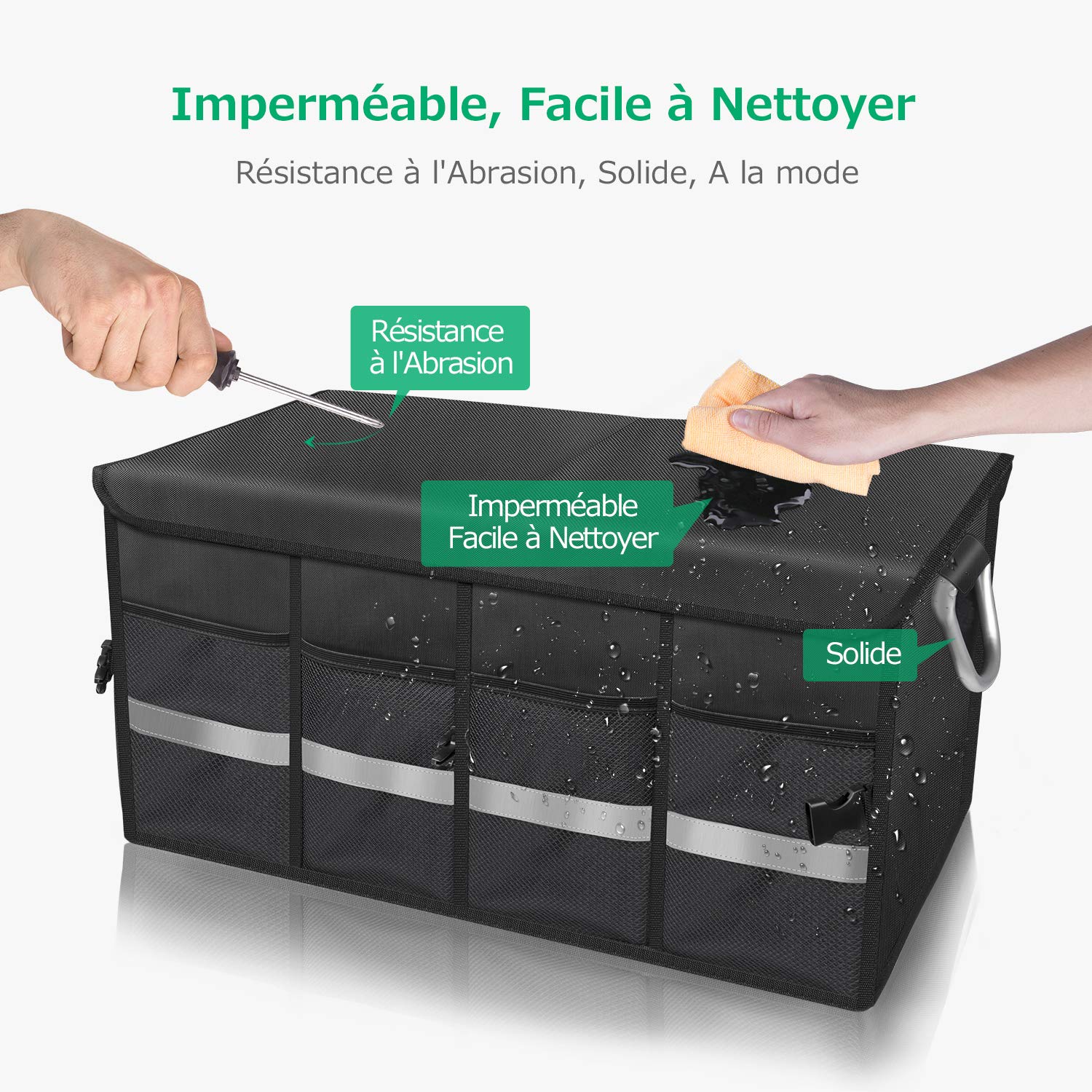 Oasser - Organizador para maletero de coche (65 L, en 1680D, soporte 50 kg, impermeable, multicompartimiento plegable, con tapa plegable y banda reflectante, para SUV y camiones