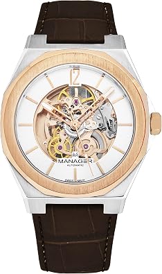 Revue Thommen Manager Mens Open Mind Silver Dial Brown Leather Strap Automatic Watch MAN-RO-05-BL