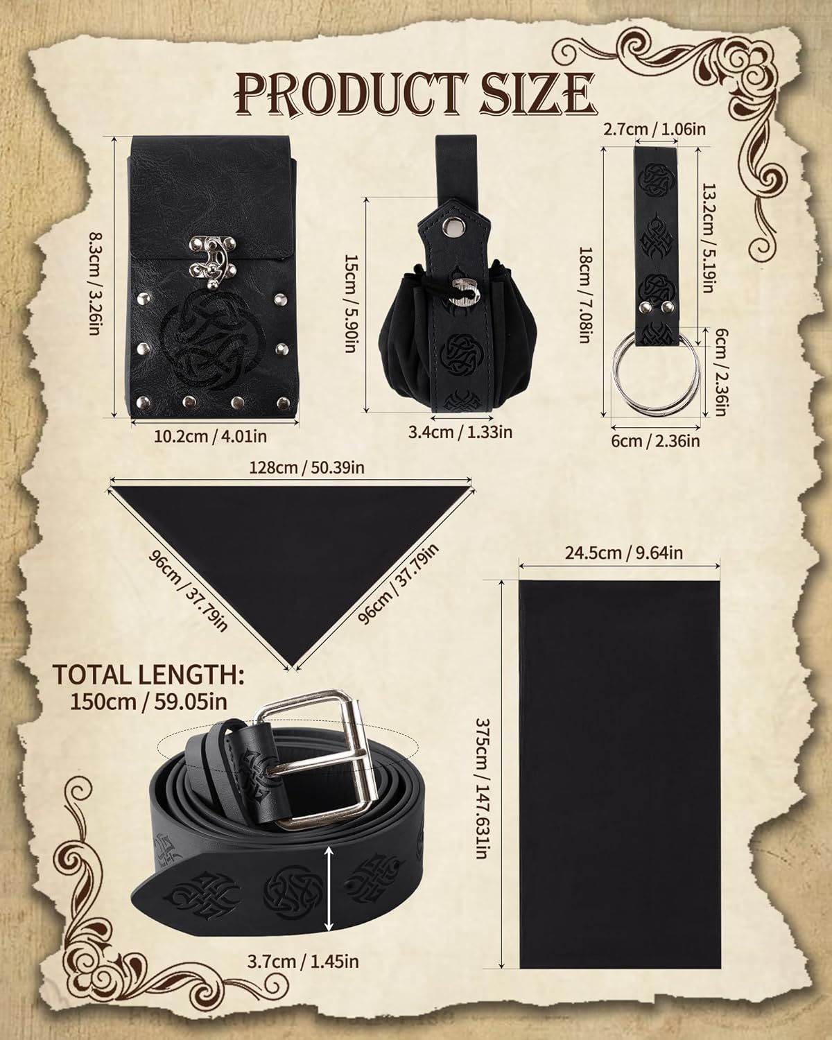 Pirate Costume Accessories, Medieval Leather Belt Set for Men & Women – Ideal for Renaissance Fairs, Cosplay Parties - Image 2
