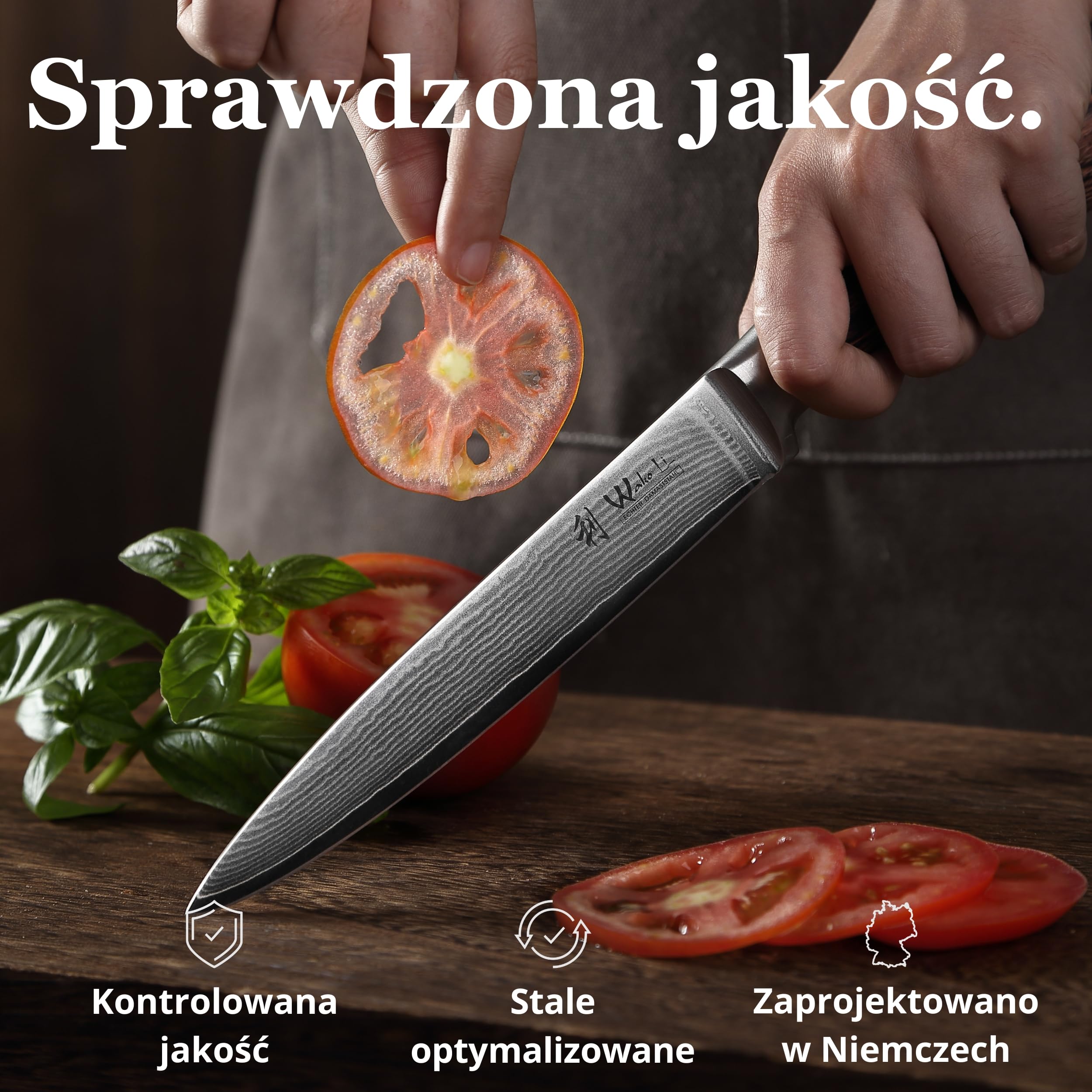 Wakoli EDIB nóż do mięsa i krojenia pieczeni ze stali damasceńskiej z rdzeniem VG10, ostrze 18 cm, ostry i precyzyjny, rękojeść z drewna Pakka, pudełko prezentowe, nóż kuchenny do porcjowania