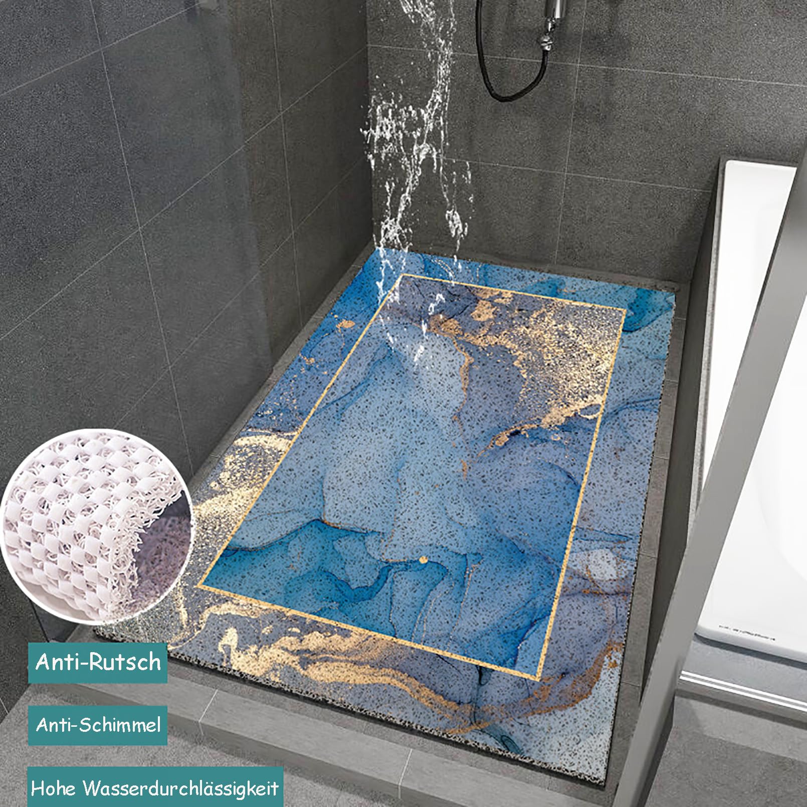 Alfombrilla antideslizante para bañera de 40 x 60 cm, diseño marino colorido en PVC con gancho de correa, suave y cómoda, alta permeabilidad al agua