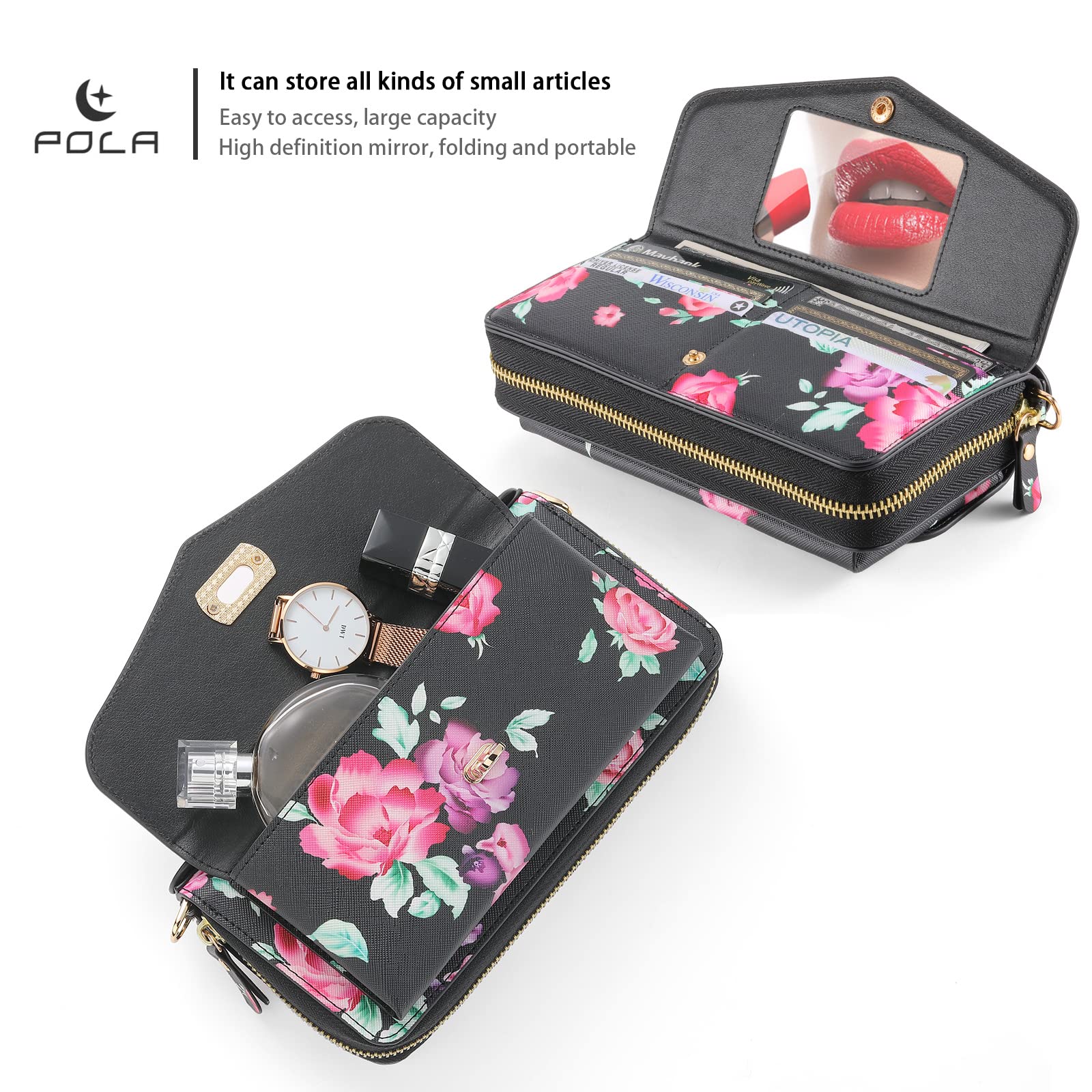 Estuche para iPhone 13 Pro MAX / 13 Pro / 13/13 Mini, [Bloqueo de RFID] Desmontable magnético PU Cuero Crossbody Cremallera Efectivo Monedero Ranuras para múltiples Tarjetas