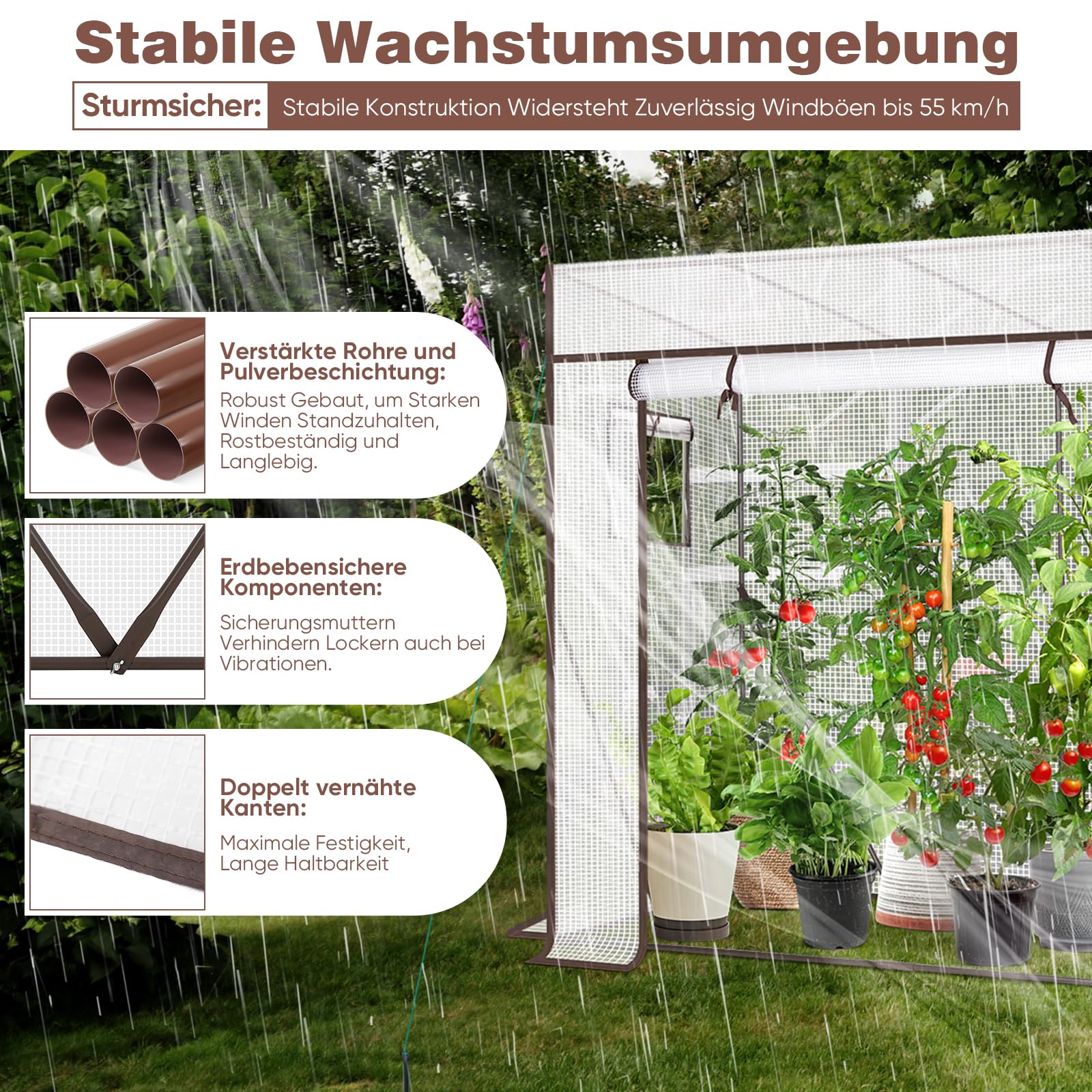 Sekey Gewächshaus Tomatengewächshaus 200x170x77 cm, Begehbarers Tomaten Gewächshaus Foliengewächshaus Balkon Outdoor - Stabil, Winterfest, UV-Beständig, Weiß