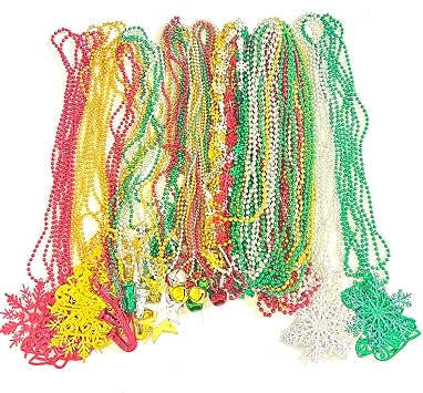 100 Pcs Christmas Party Beads Necklaces Bulk Red Green Gold Silver Christmas Tree Holiday Beads Necklaces Party Supplies