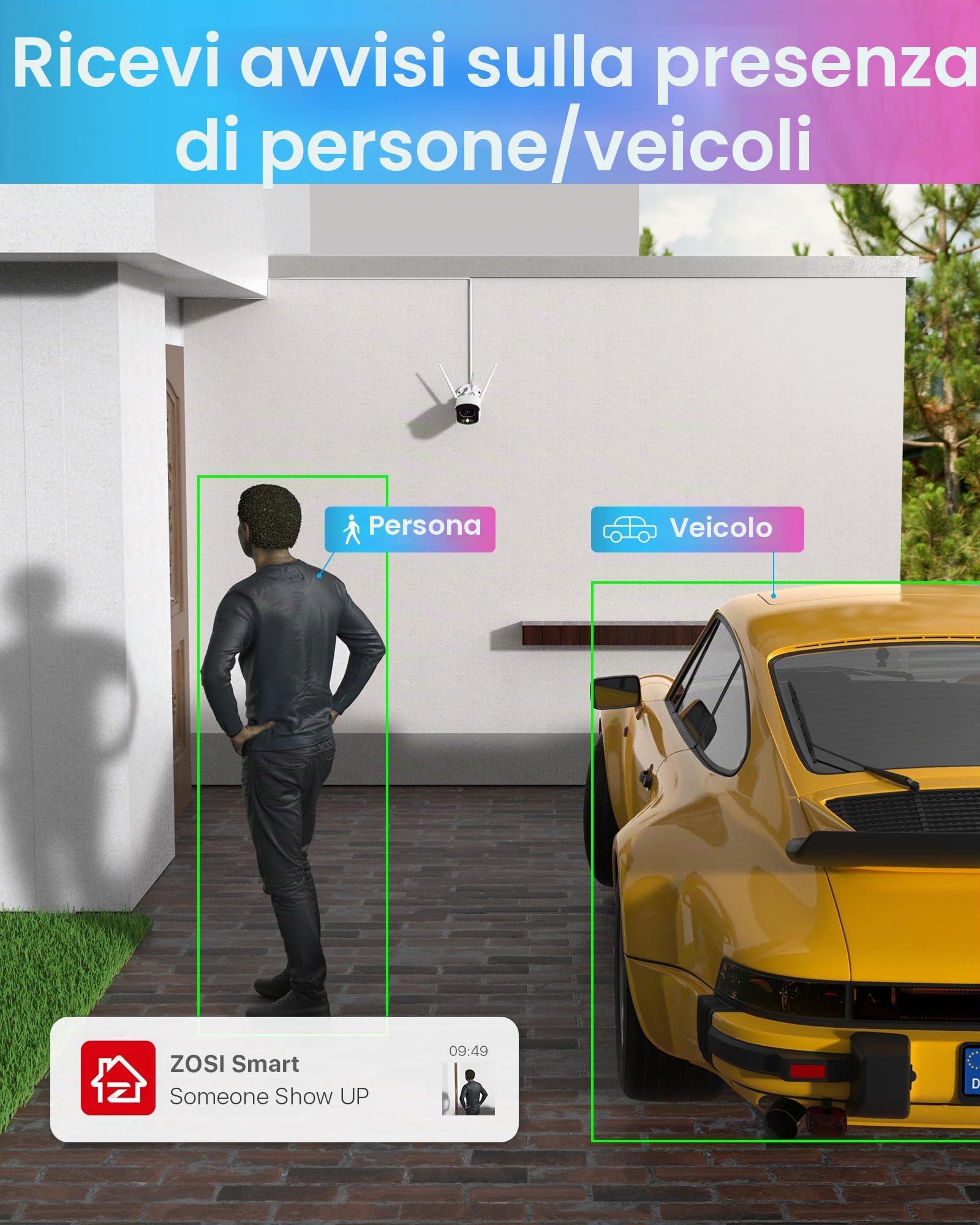 ZOSI 4MP Kit Videosorveglianza WiFi Esterno, 4X Telecamera Bullet, H.265+ 8CH 1TB NVR, Visione Notturna a Colori, Rilevazione di Persone, Audio Bidirezionale, Allarme Intelligente