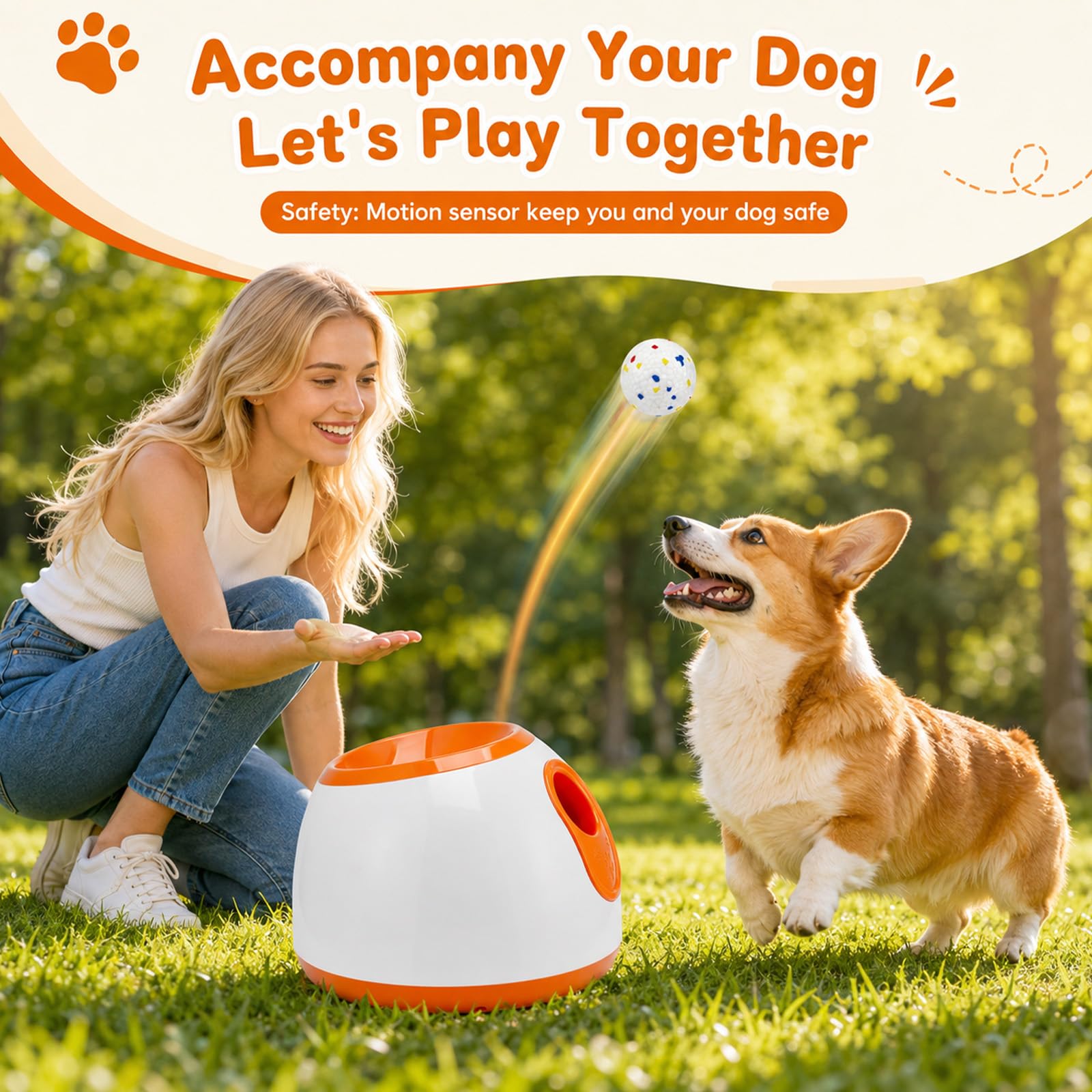 Jouet automatique pour chien avec 3 distances (3-9 m), lanceur de balle interactif pour petits chiens, lanceur de balle électrique pour intérieur et extérieur, 6 balles de maintien incluses, 110-240 V
