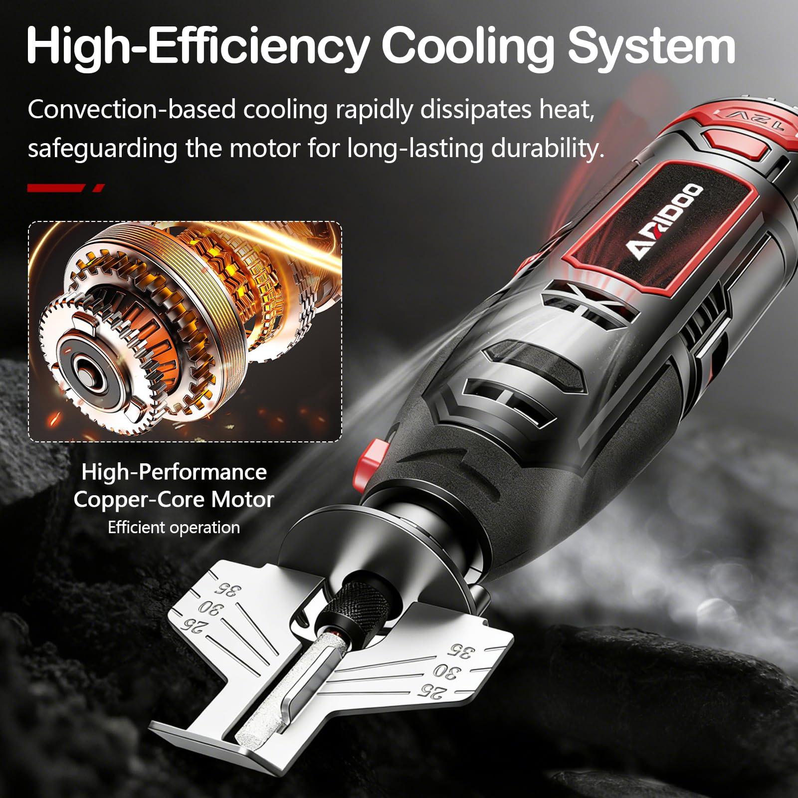 Afilador eléctrico para cadenas de motosierra, completo con 2 baterías y cargador. Alta velocidad, 20 cabezales cerámicos y 20 núcleos de diamante, válido para todas las cadenas.