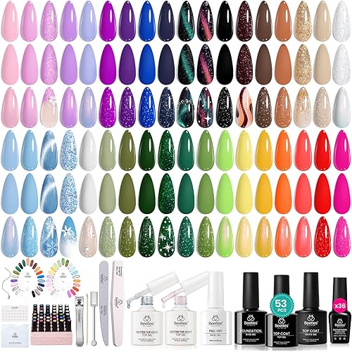 Beetles Winter Gel Polish Kit - 36 Colors Nail Kit Pink Purple Cat Eye Polish Set With 4pcs Base and Glossy Matte Glitter Top Coat Travel Diary Soak off Uv Gel Manicure Gift for Women