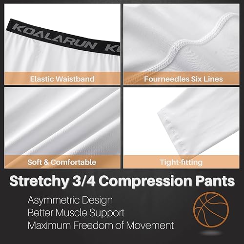 Miniatura 3 de Koalarun Mallas de compresión de una pierna para baloncesto para hombre 34 Capri Sports Leggings Pantalones de entrenamiento atlético capas base