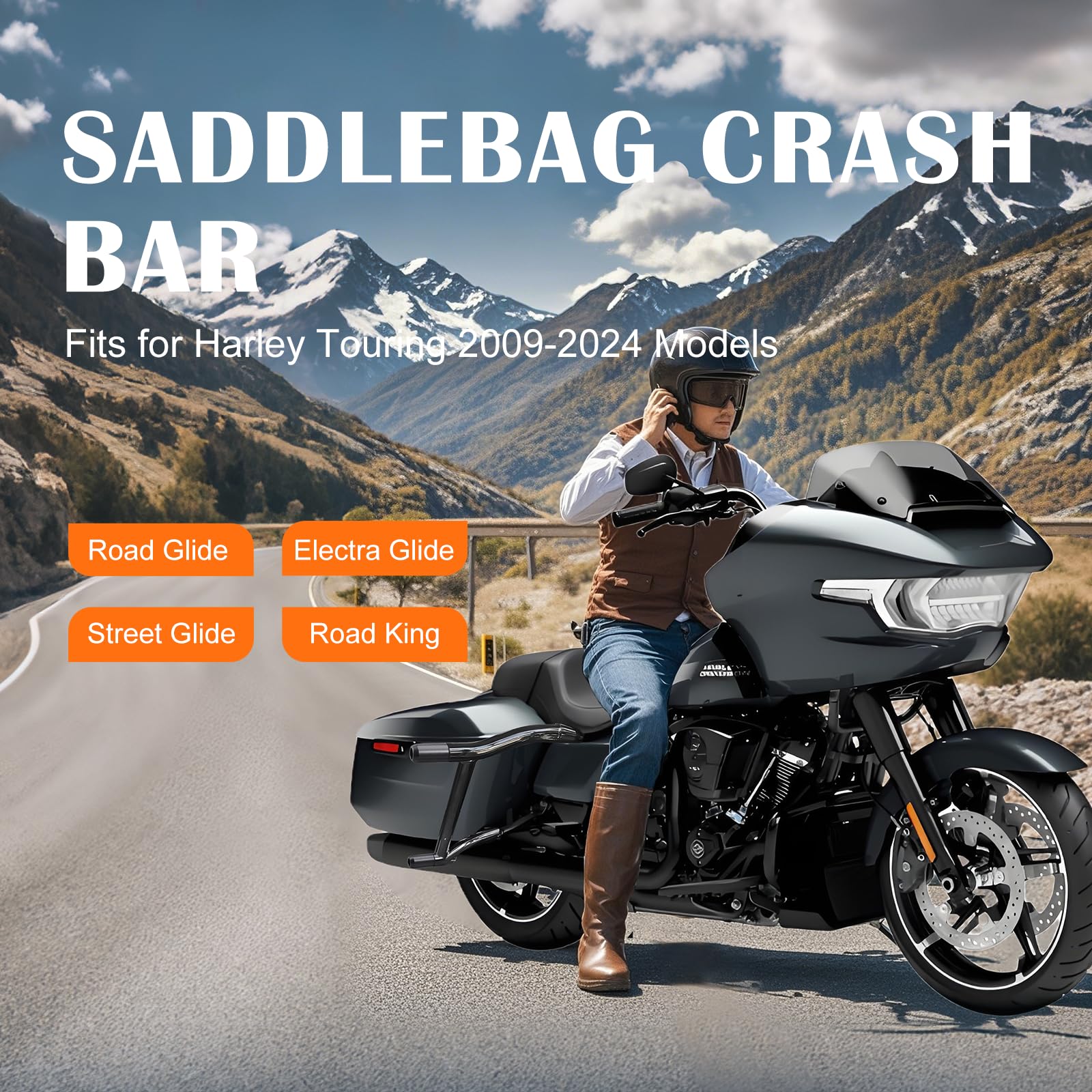 YazenMop SaddleBag Guard Crash Bar for Harley Touring Road Glide Street Glide Road King Electra Ultra Limited CVO (2009-2024)