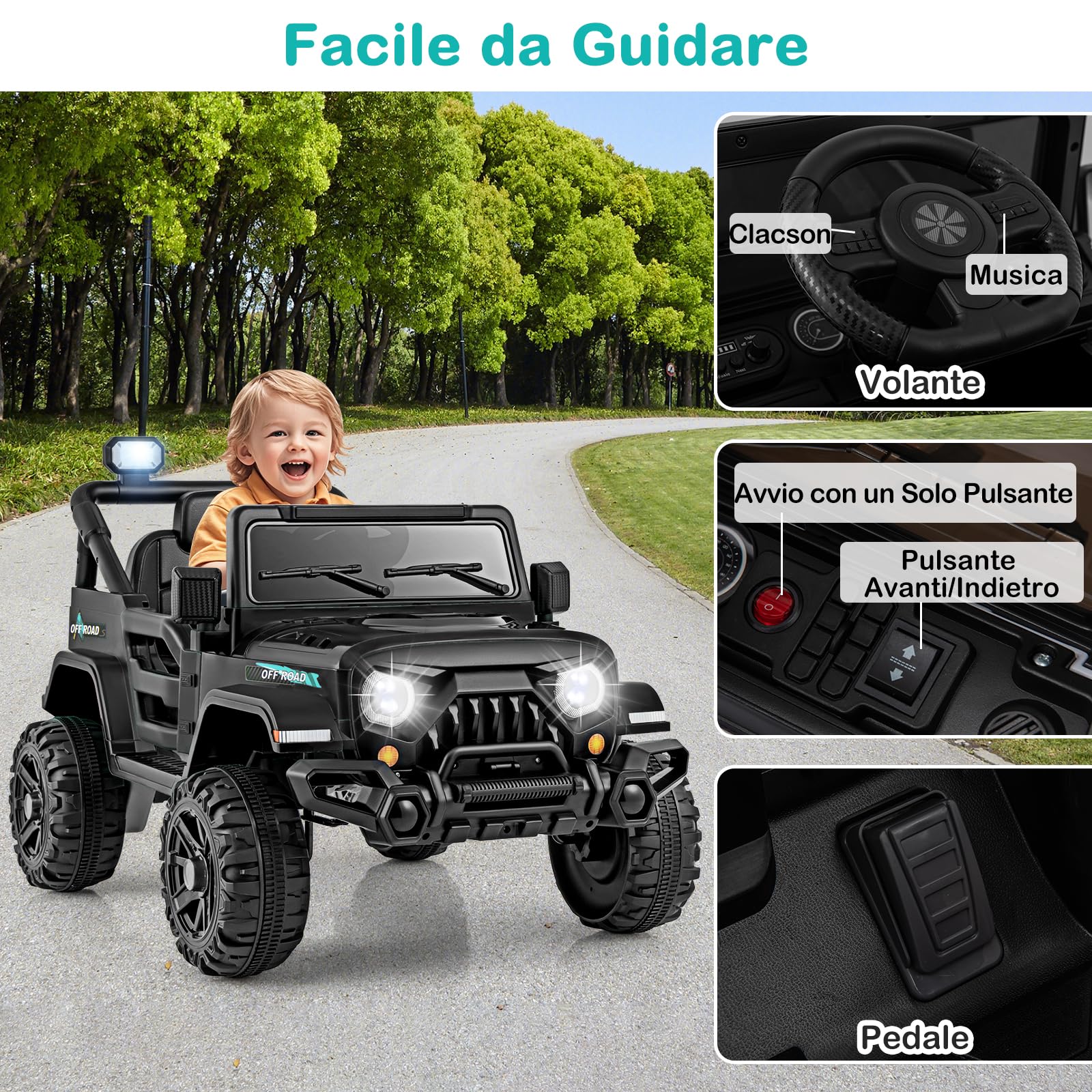 RELAX4LIFE Macchina Elettrica 12V, con Telecomando, con 3 Velocità, Clacson, Veicolo Elettrico per Bambini da 3 a 8 Anni (NERO)