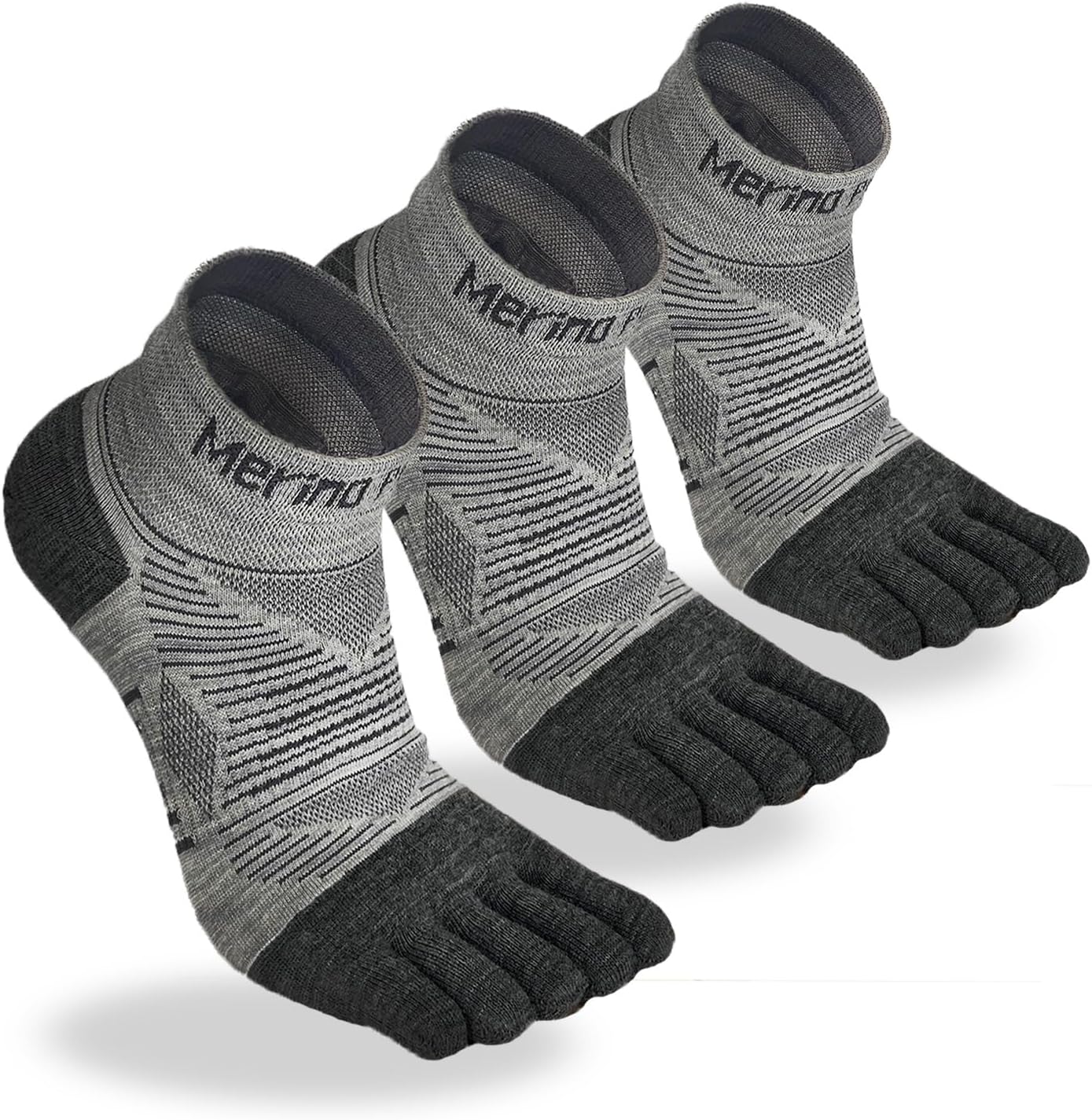 Merino Protect Merino Wool Toe Socks Men Women Coolmax Ankle Socks Five Finger Athletic Socks 3 Pairs For Running Hiking