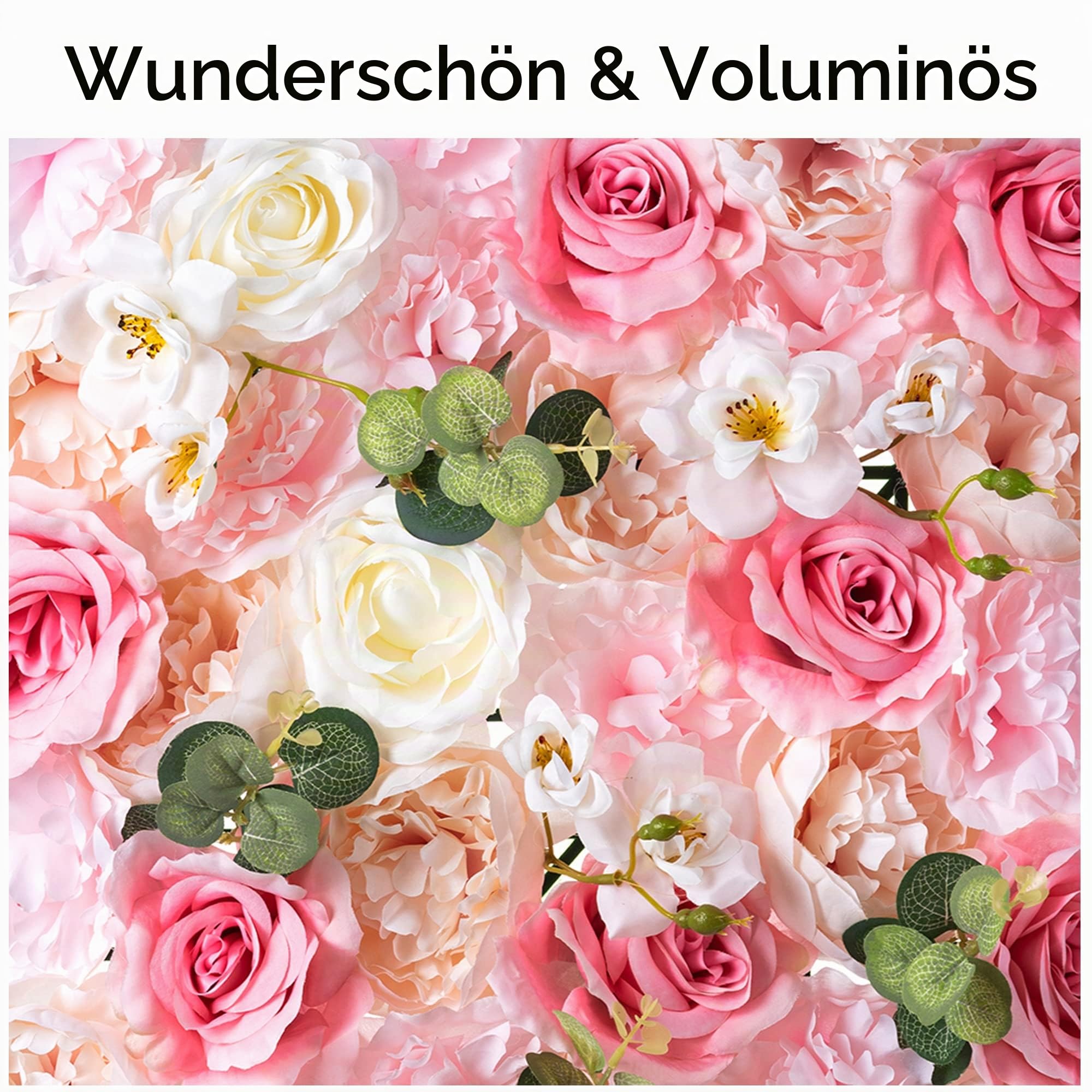 Blumen-Wandpaneel – 6 rosa Blumen-Hintergrund, 40x60 cm, Seidenrosen, künstliche Kunstblumen, für Hochzeit, Party, Kinder- und Babyzimmer, Heimdekoration