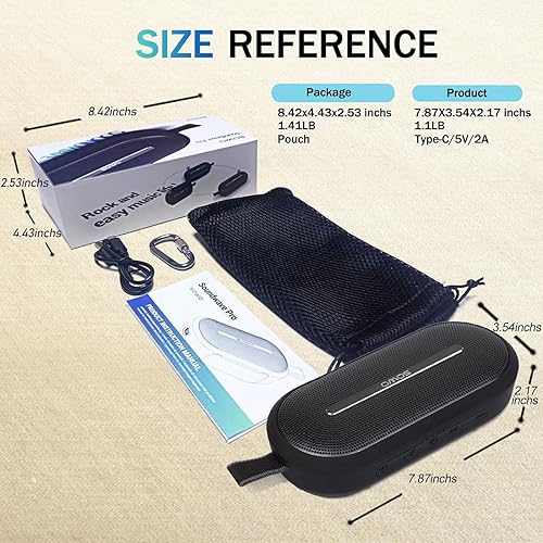 Miniatura 8 de SOWO Altavoz inalámbrico portátil con Bluetooth, graves inmersivos mejorados, tecnología Partyboom, sonido estéreo claro de 40 W, IP67 impermeable,