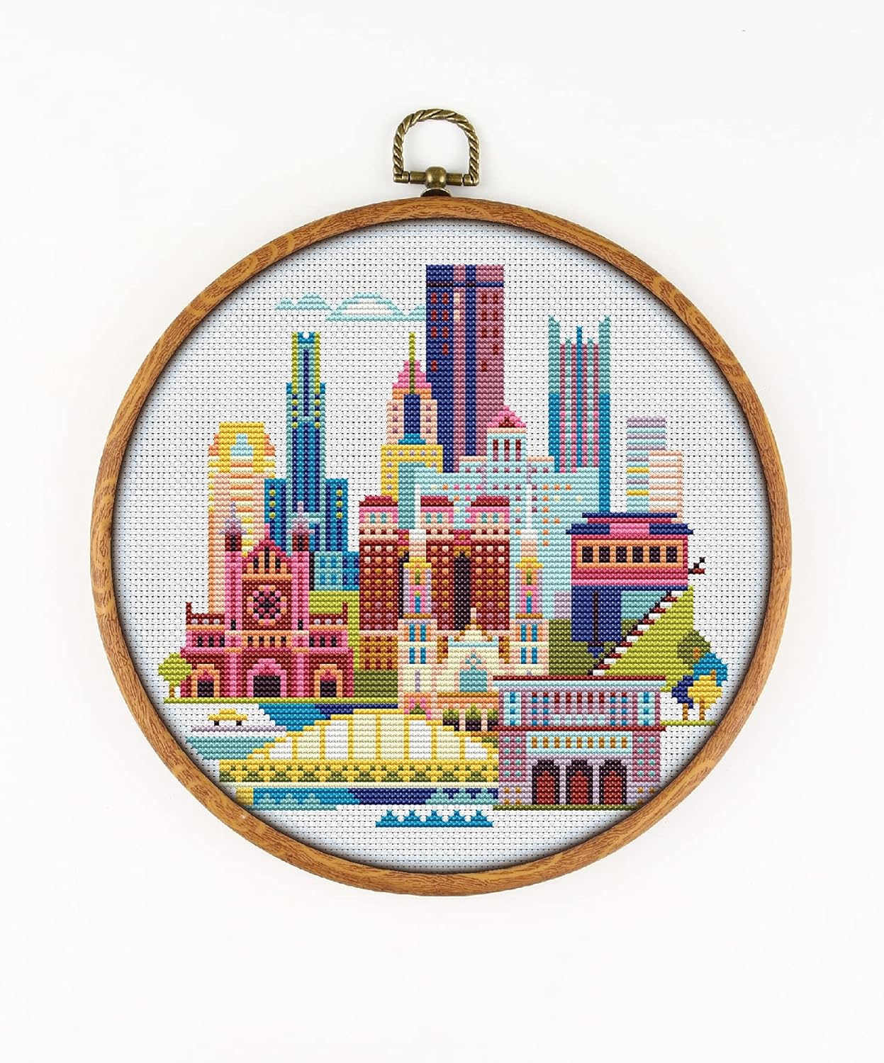 Pittsburgh USA K091-0 Counted Cross Stitch KIT#3. Threads, Needles, Fabric, Embroidery Hoop and Printed Color Pattern Inside. Embroidery Pattern