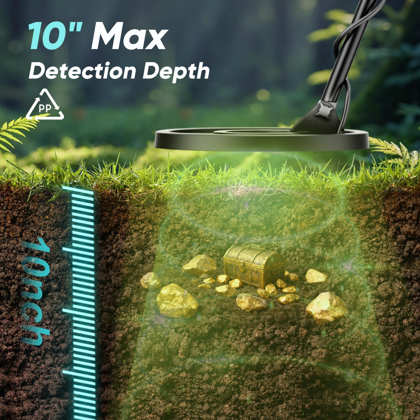 Metal Detector Professionale con Display LCD, Lunghezza Regolabile 106-121 cm, metaldetector professionale con funzione Pinpoint, Bobina Impermeabile IP68 per la caccia al tesoro in spiaggia