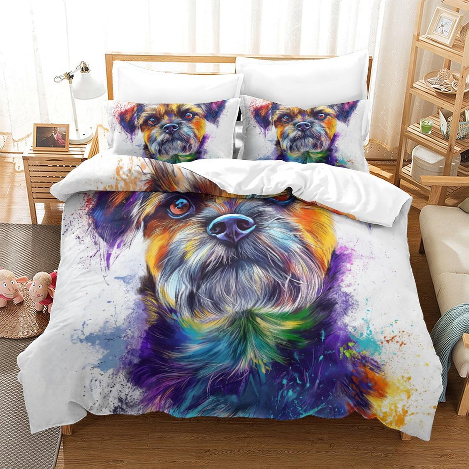 Housse de couette Yorkshire Terrier 3D anti-plis en microfibre douce 260x220