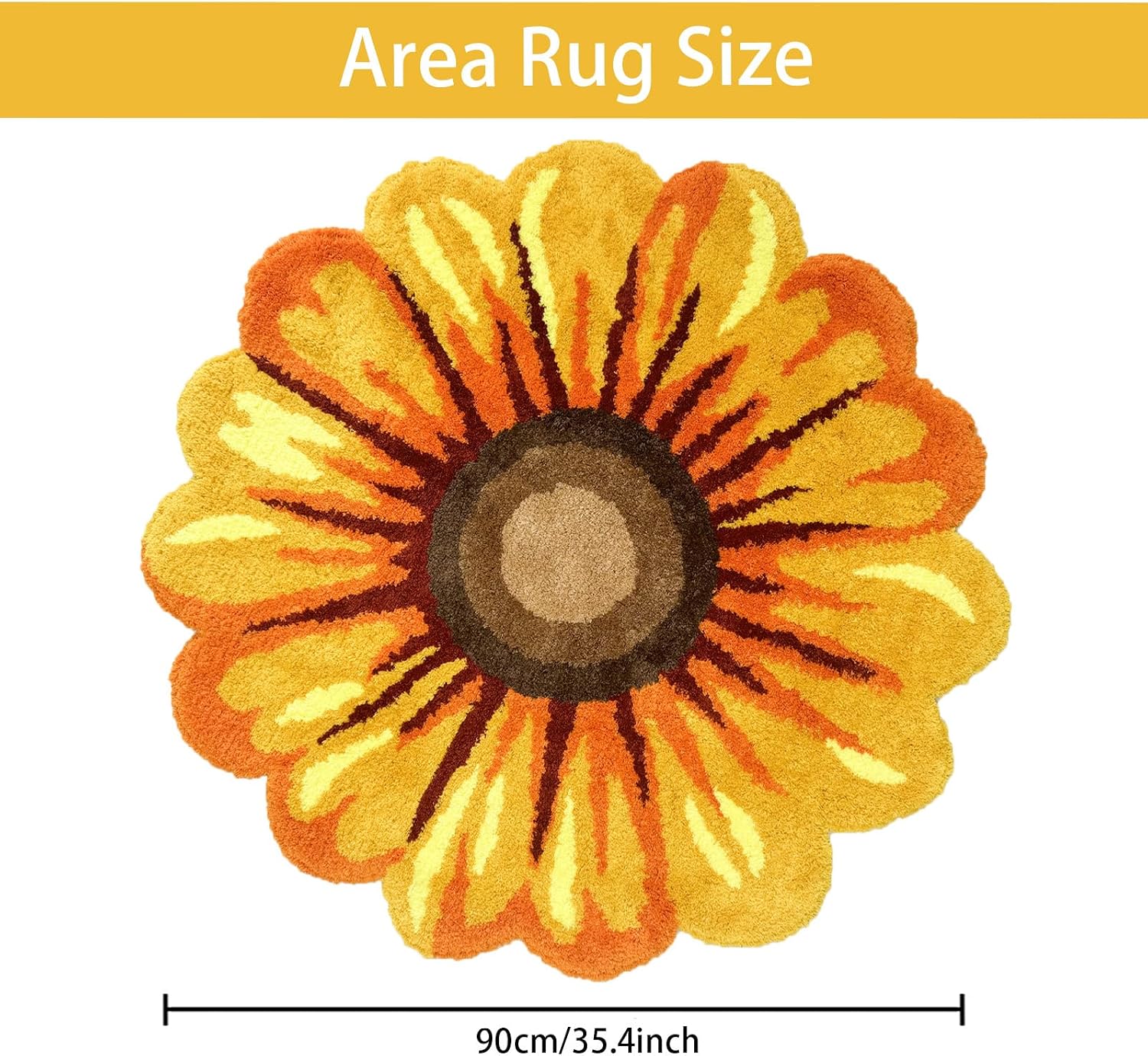 Bathroom Rug Daisy Round Floral Bathmat 3Ft Circle Sunflower Bedroom Carpet Kitchen Sink Mat for Floor Doormat Thick Toilet Shower Rug Sofa Sitting Cushion Pad, 35.4in, Yellow