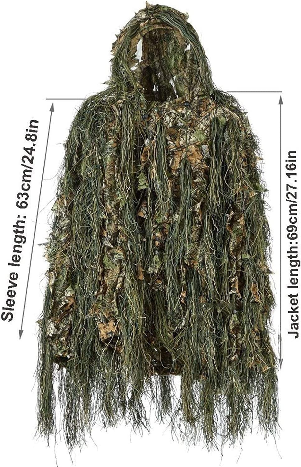 Tuta Mimetica 3D Ghillie Per Caccia - Completa Di Guanti, Maschera E Zaino (Taglia XL) - Foto 10