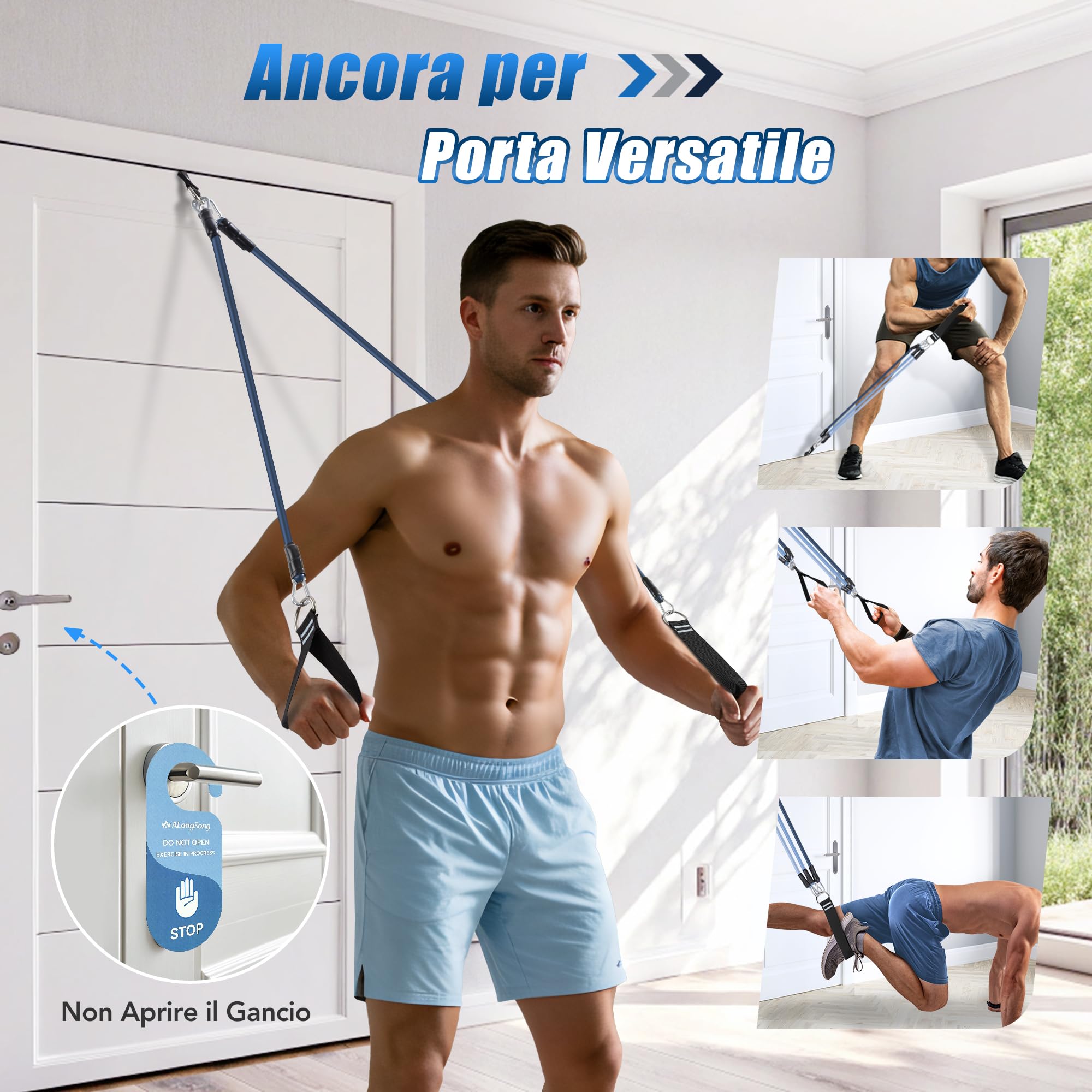 ALongSong Barra per Pilates, Barra di Elastici Fitness con 4/6 Elastico in Lattice Naturale 50-360 o 30-240 o 30-140 o 20-180Lbs e Video di Esercizi, Adatto All’allenamento in Famiglia
