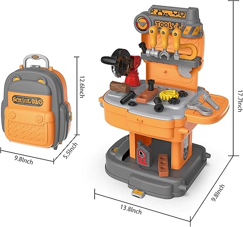 Miniatura 3 de JOYIN - Banco de trabajo con mochila portátil para niños juguete de construcción de juguete con tornillo de juguete tuercas martillos y más
