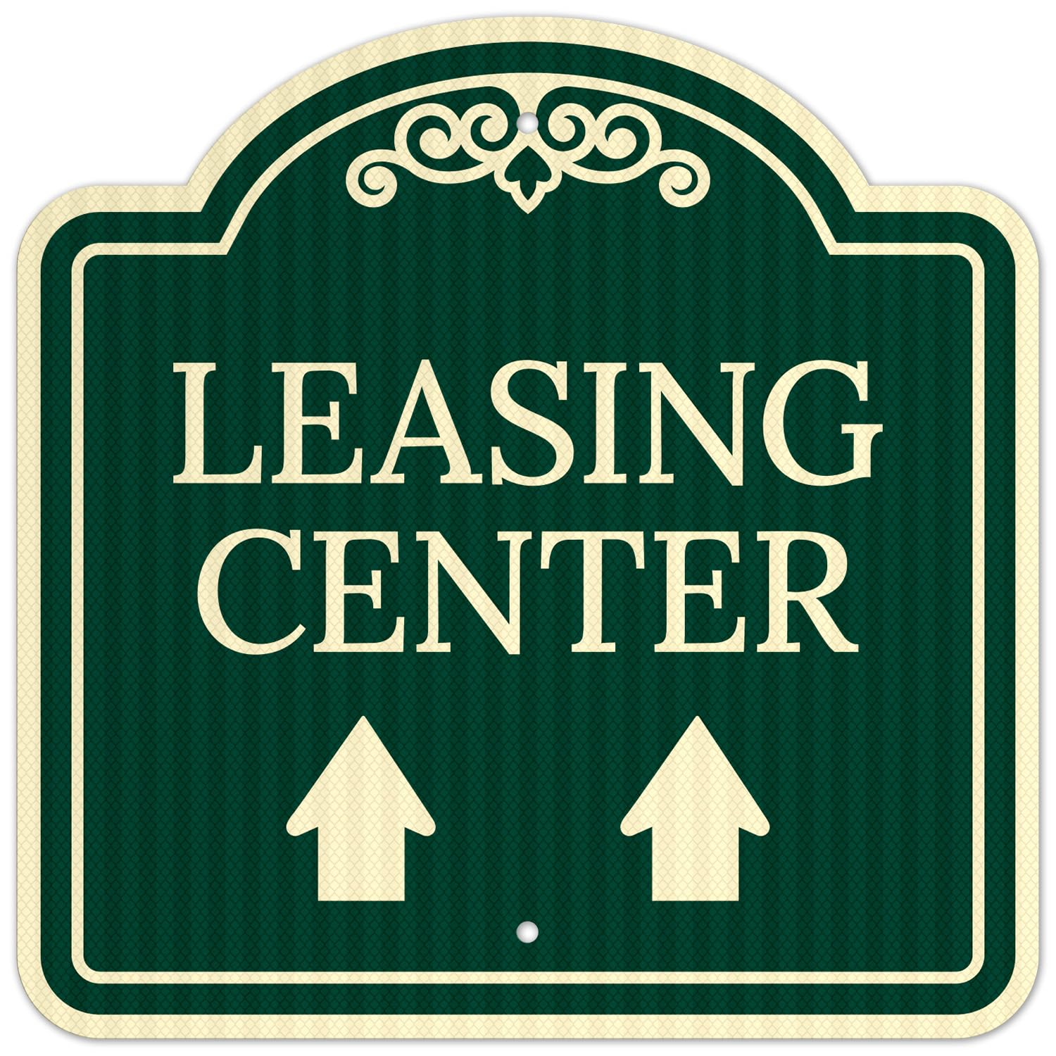 Leasing Center with Upward Arrows Décor Sign, Green Dark, 18x18 Inches, ACM, Fade Resistant, Made in USA by Sigo Signs