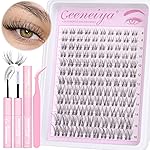 Geeneiya Clear Band Lash Clusters Kit with White Glue Natural Eyelash Clusters Kit 8-16MM Wispy Lash Extension Kit D Curl Individual Eyelash Extensions with Invisible Lash Bond and Seal for Beginners