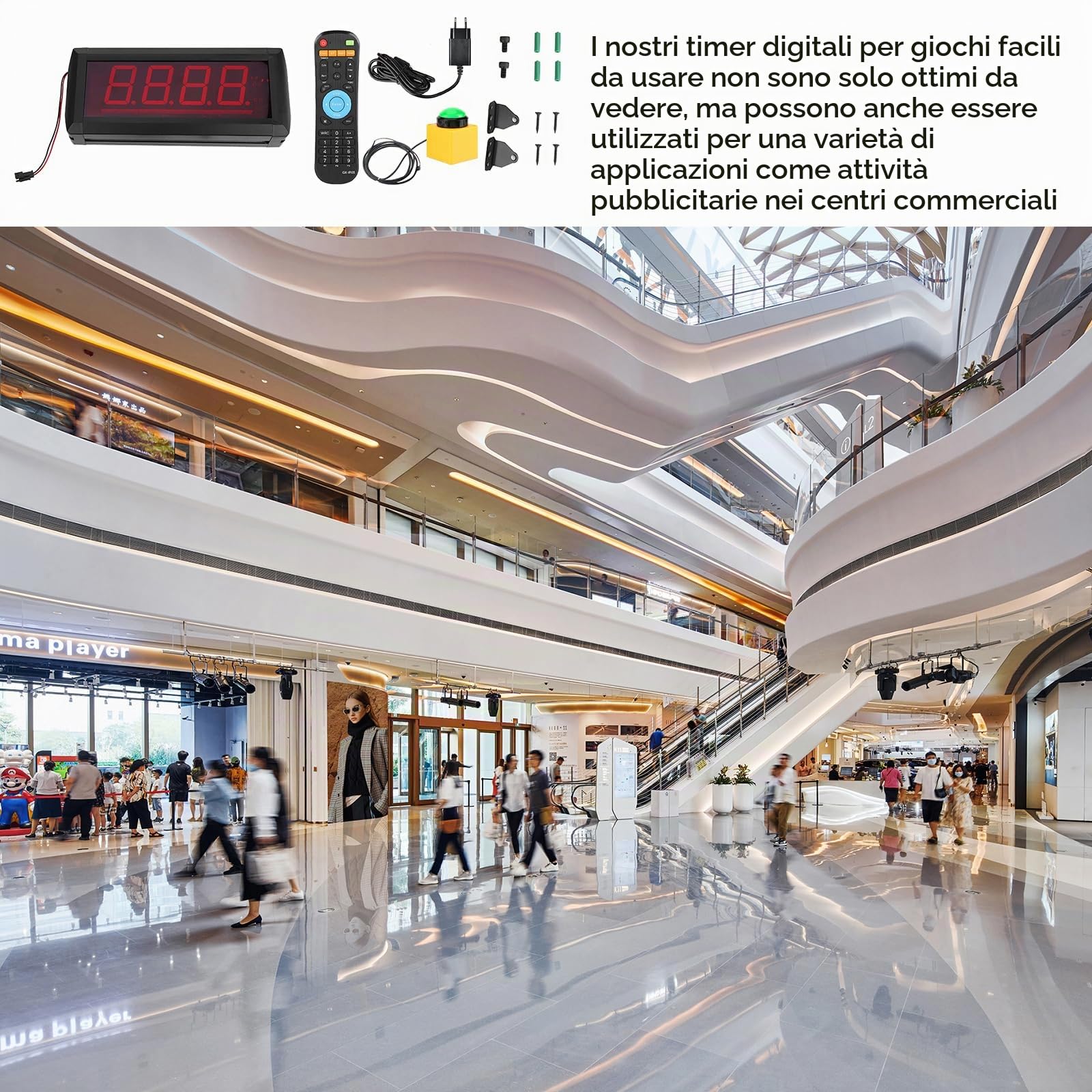 Timer LED conto alla rovescia Game macchina con telecomando e buzzer 20m area visibile AC 100-240V per negozio, supermercato, centro commerciale